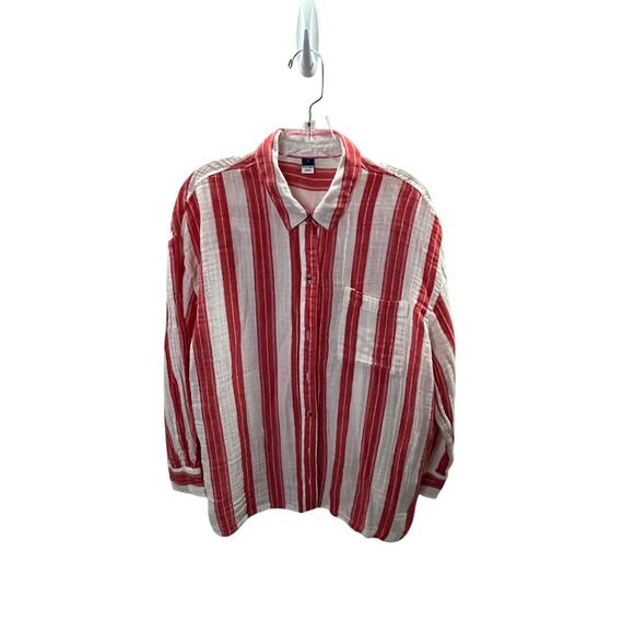 Red and white stripe gauze shirt -large - Picture 1 of 4